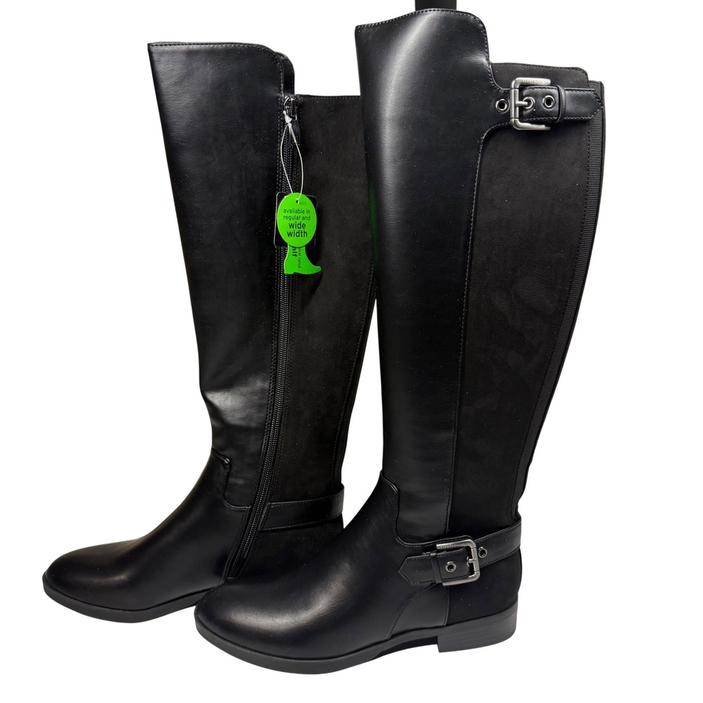 Liz Claiborne Womens Black Knee High Boots LC Sallas Side Zip‎ Buckle Sz 6M NEW